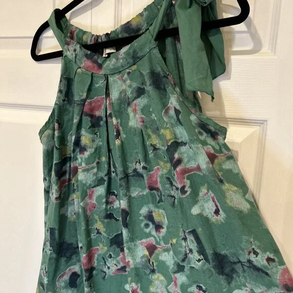 Bellambra Linen Midi Dress XL Green Floral Cottagecore Fairycore Coastal Beach - Picture 3 of 9